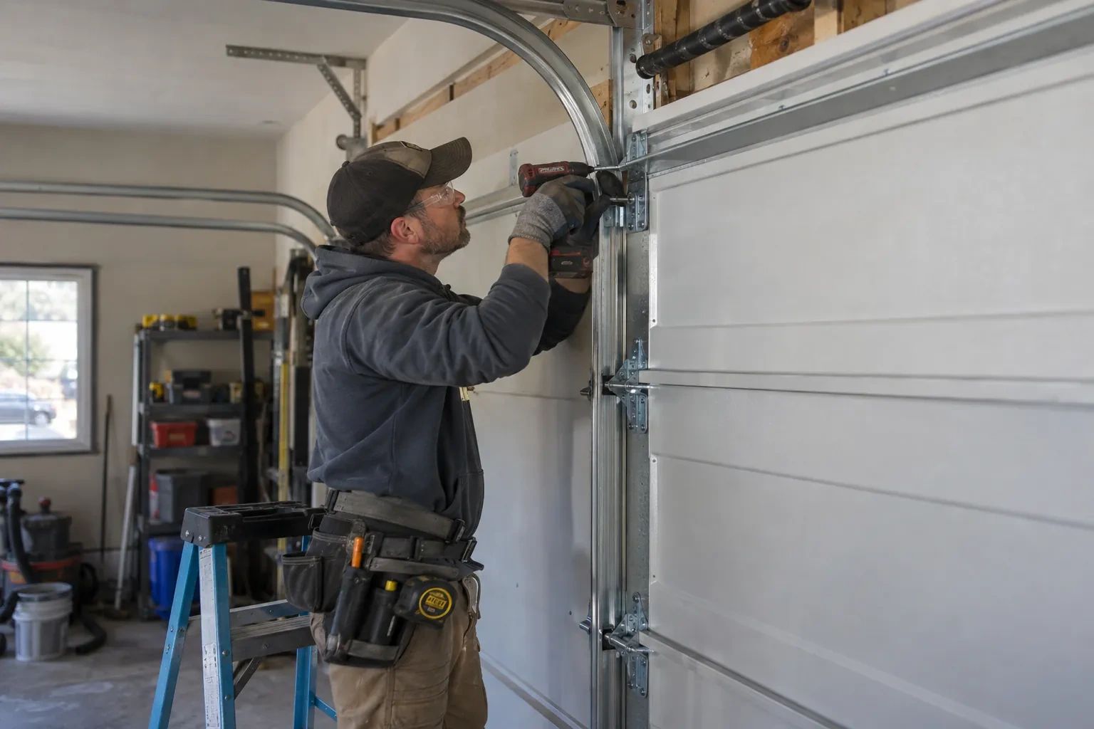 Illustrative garage doors scene; not an actual job